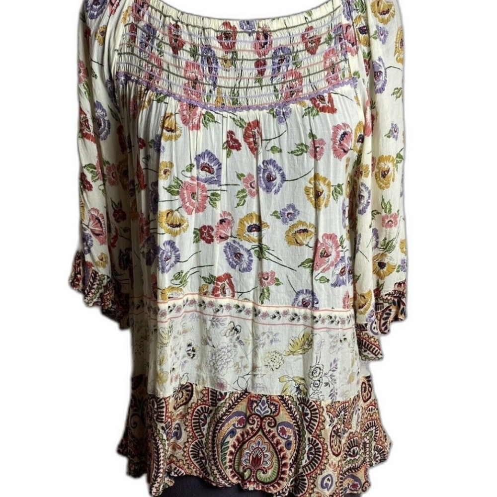Democracy Boho Style Sheer Floral Peasant Blouse Size Medium